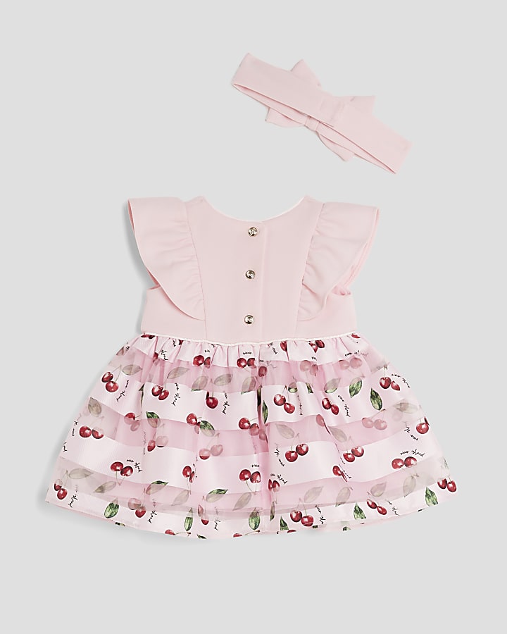 Baby Girls Pink Cherry Bubble Hem Dress Set