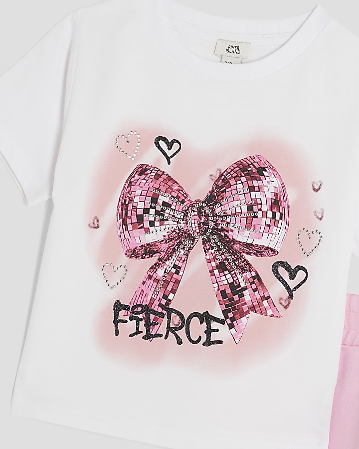 Girls Pink Bow T-Shirt And Joggers Set