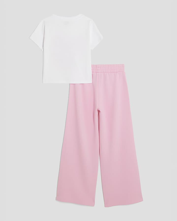 Girls Pink Bow T-Shirt And Joggers Set