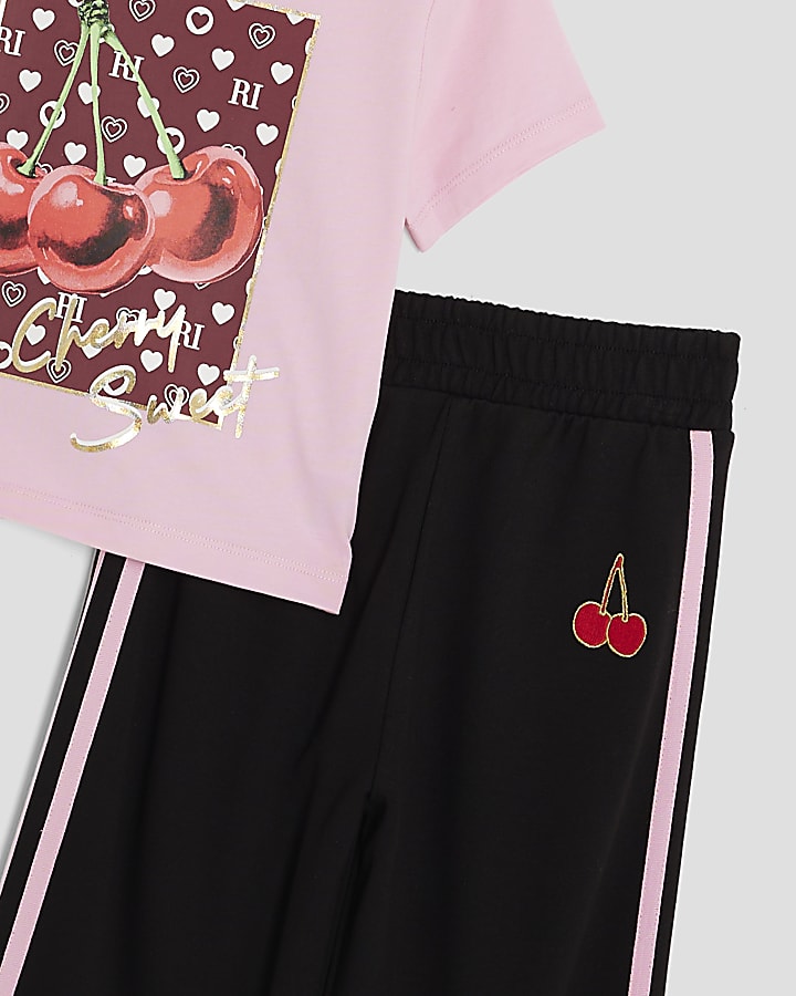 Girls Pink Cherry Tracksuit Set