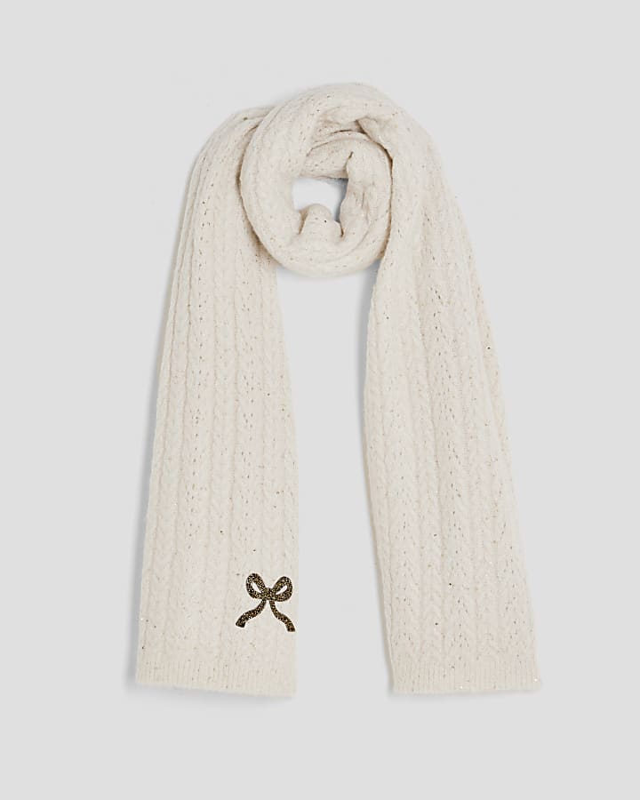 Girls Cream Cable Knit Jumper And Scarf Set