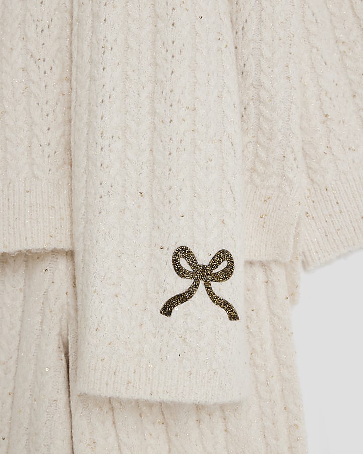 Girls Cream Cable Knit Jumper And Scarf Set