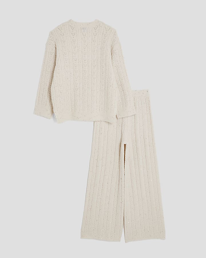 Girls Cream Cable Knit Jumper And Scarf Set