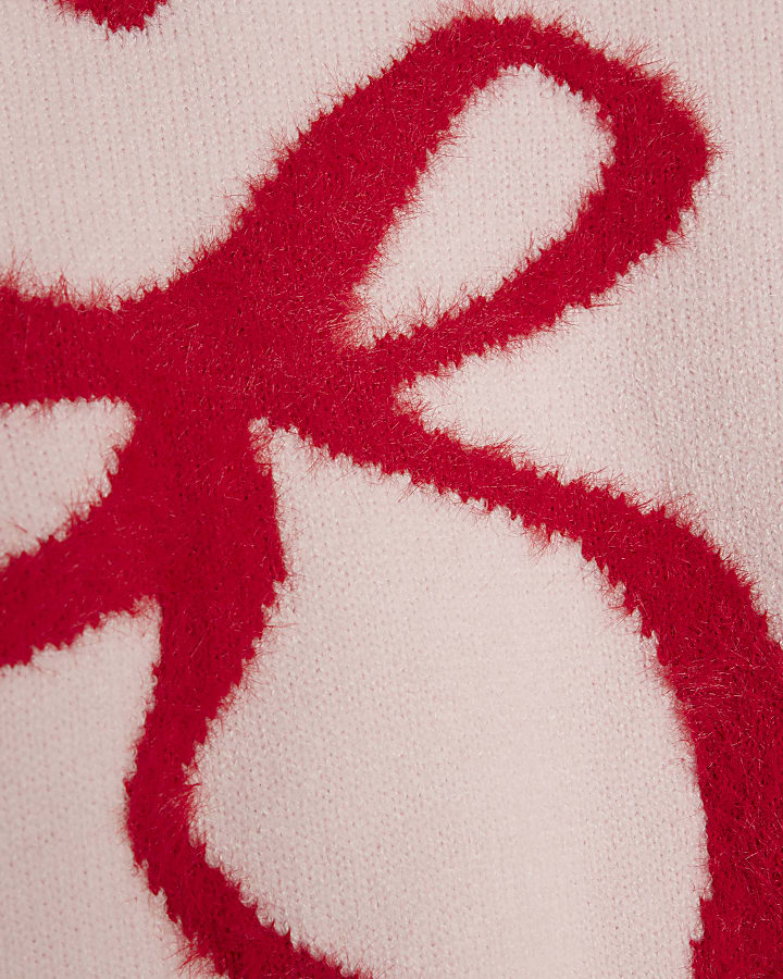 Girls Pink Fluffy Bow Jumper