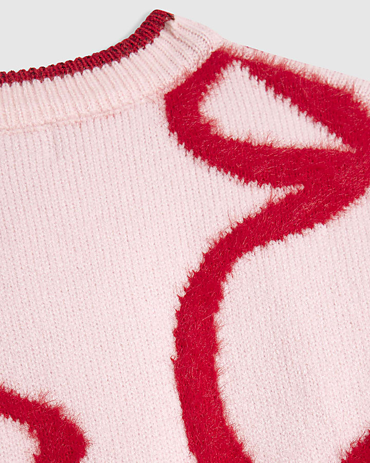 Girls Pink Fluffy Bow Jumper