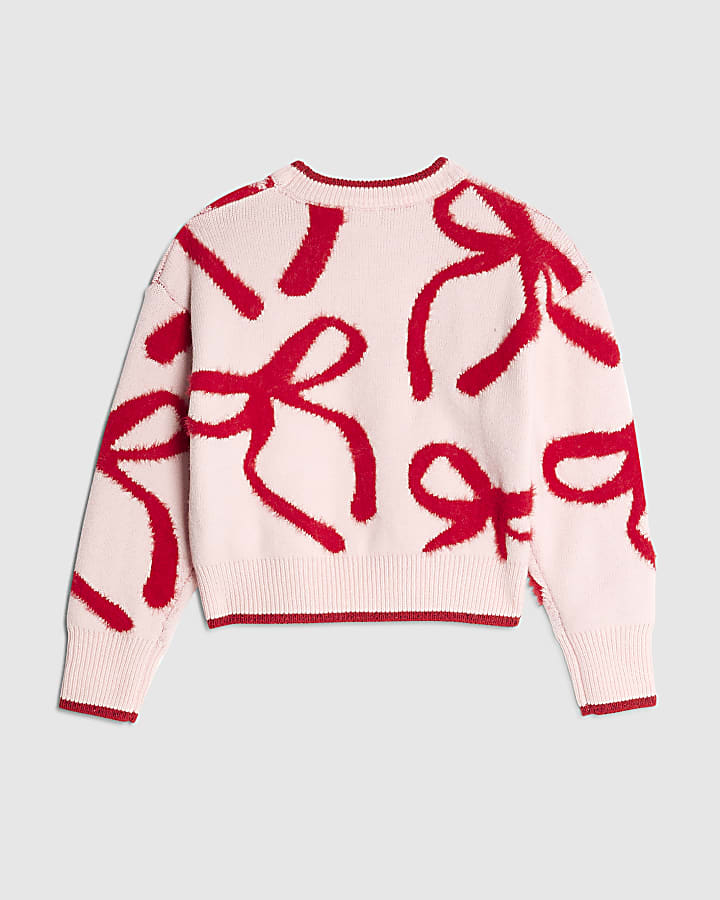 Girls Pink Fluffy Bow Jumper