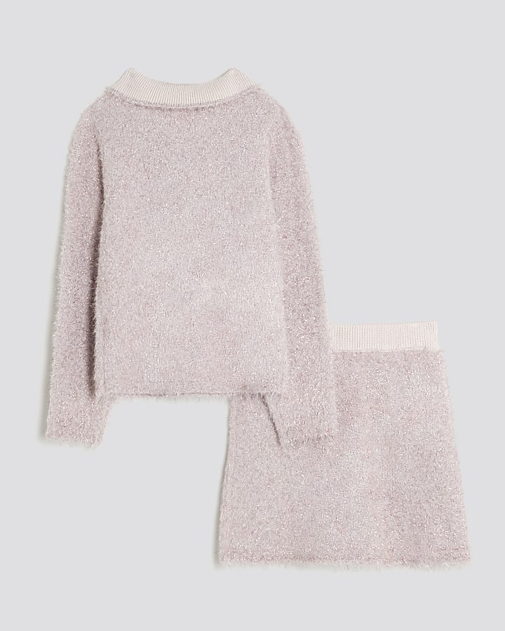 Girls Pink Lurex Bow Skirt Set