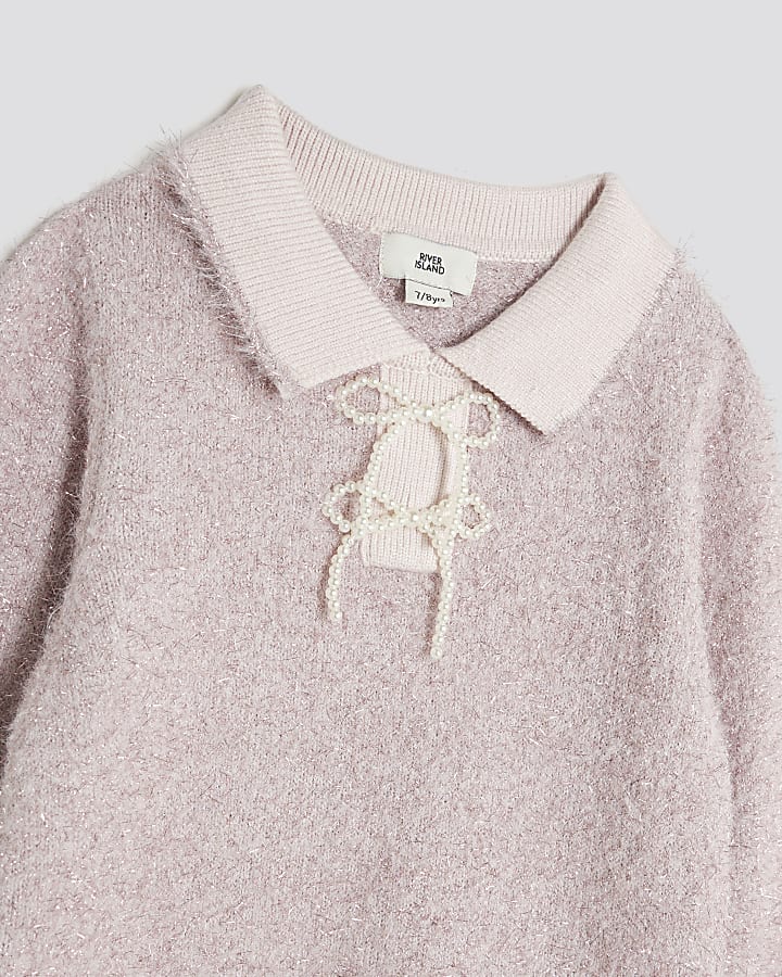 Girls Pink Lurex Bow Skirt Set