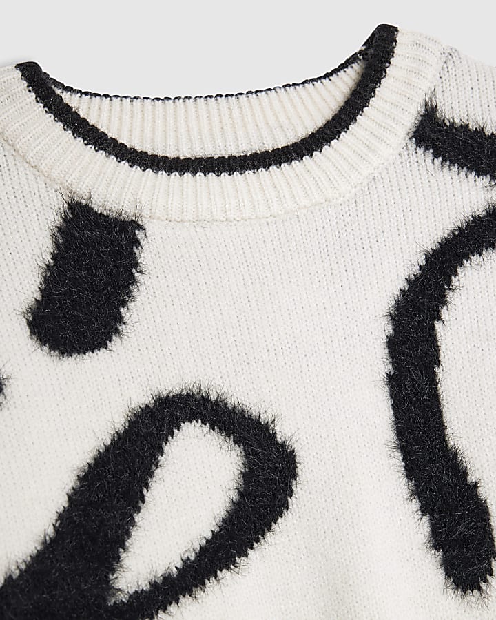 Girls Cream Fluffy Bow Jumper