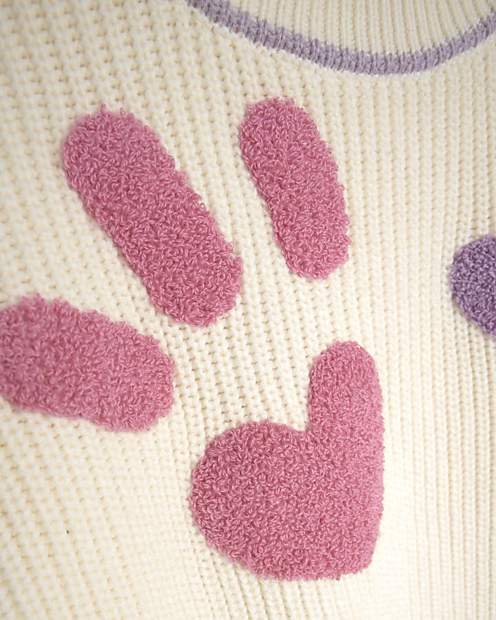 Girls Cream Knitted Smiley Jumper