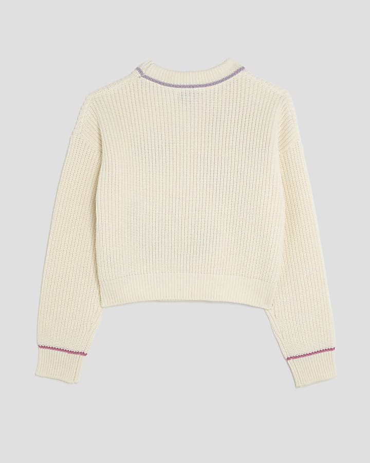 Girls Cream Knitted Smiley Jumper