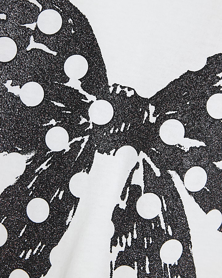 Girls White Polka Dot Bow T-shirt