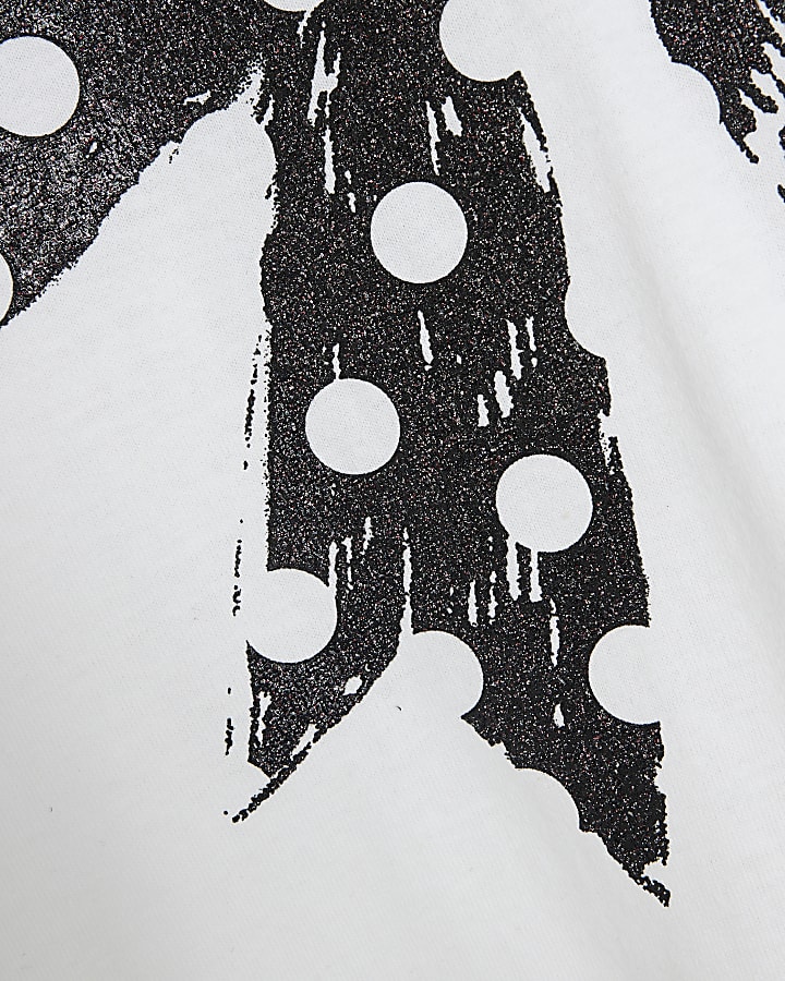 Girls White Polka Dot Bow T-shirt