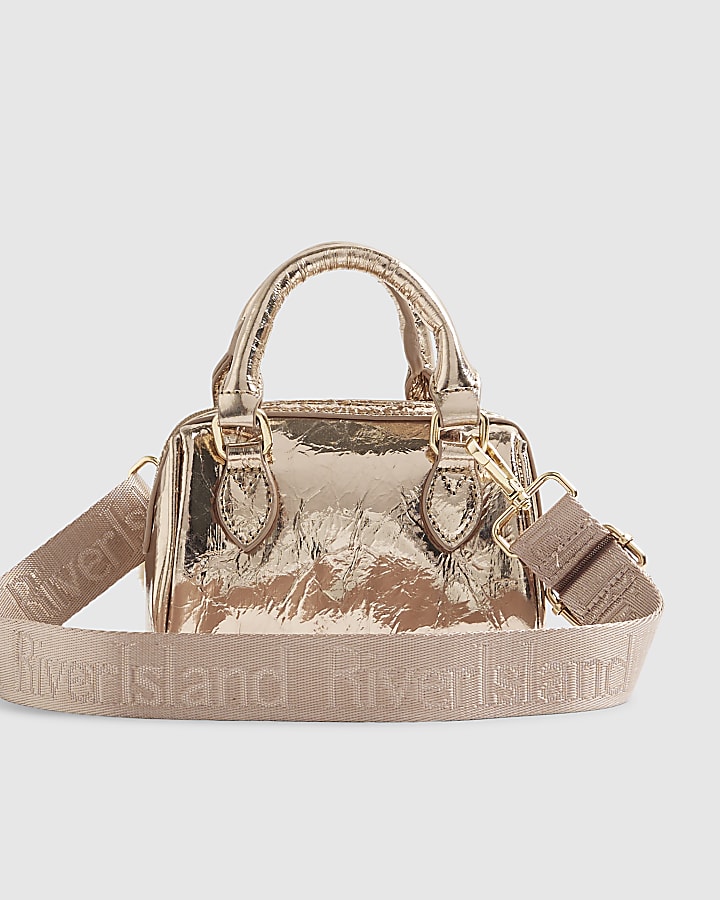 Girls Gold Mini Bowler Bag And Card Holder