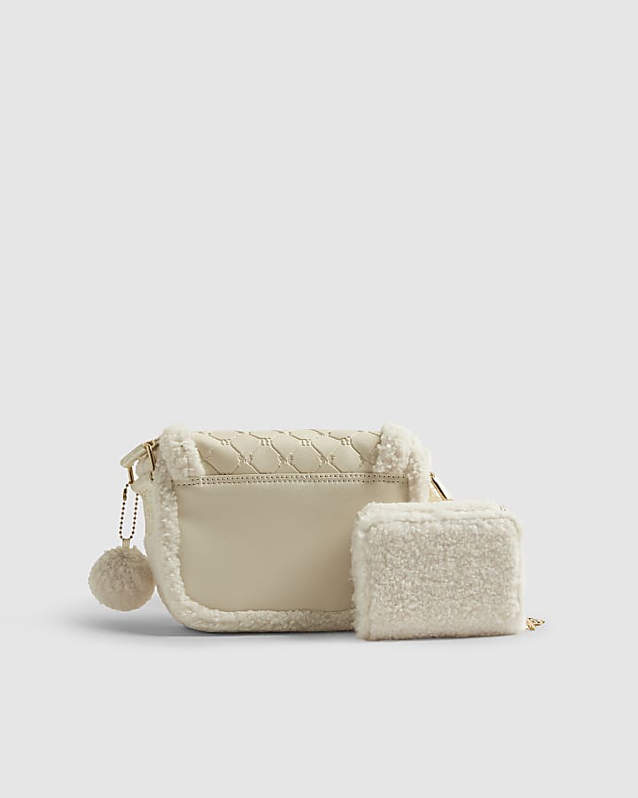 Girls Cream Borg Satchel Purse Bundle