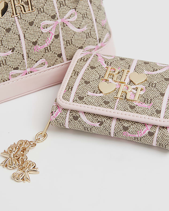 Girls Brown Monogram Bow Bag and Purse Bundle