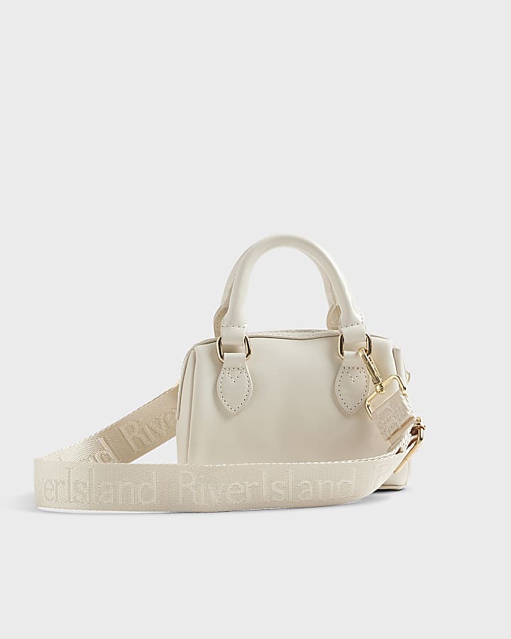 Girls Cream Mini Bowler Bag And Charms
