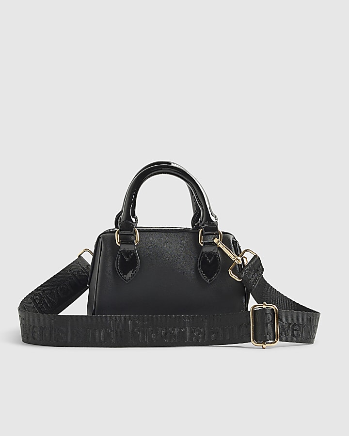 Girls Black Mini Bowler Bag And Charms