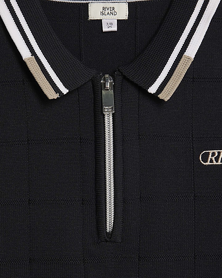 Boys Black Textured Check Polo Shirt Set