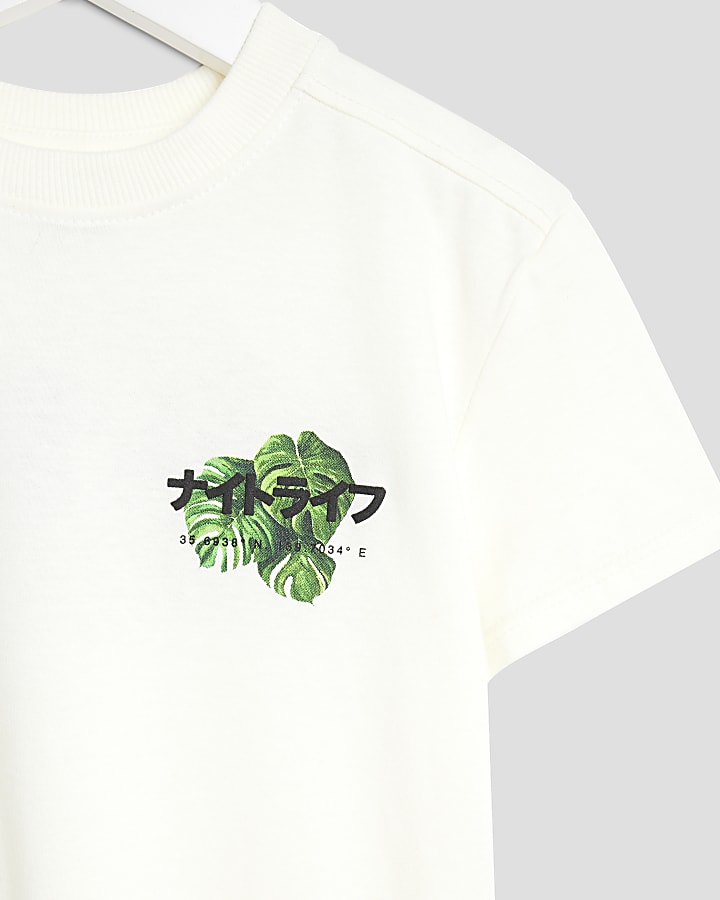 Mini Boys White Japanese Palm Tree T-Shirt