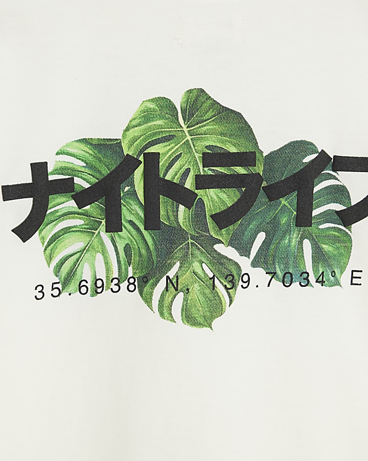 Mini Boys White Japanese Palm Tree T-Shirt