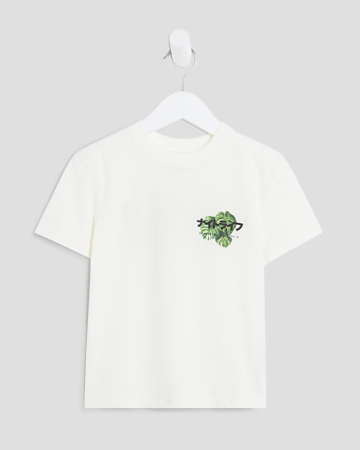 Mini Boys White Japanese Palm Tree T-Shirt