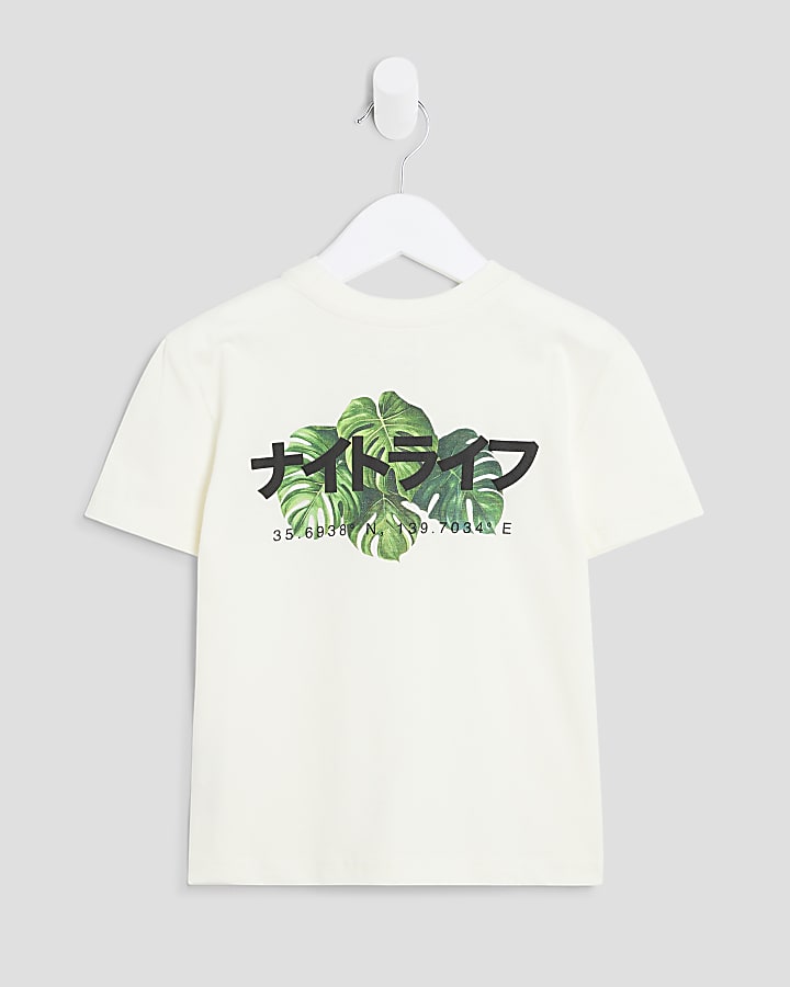Mini Boys White Japanese Palm Tree T-Shirt