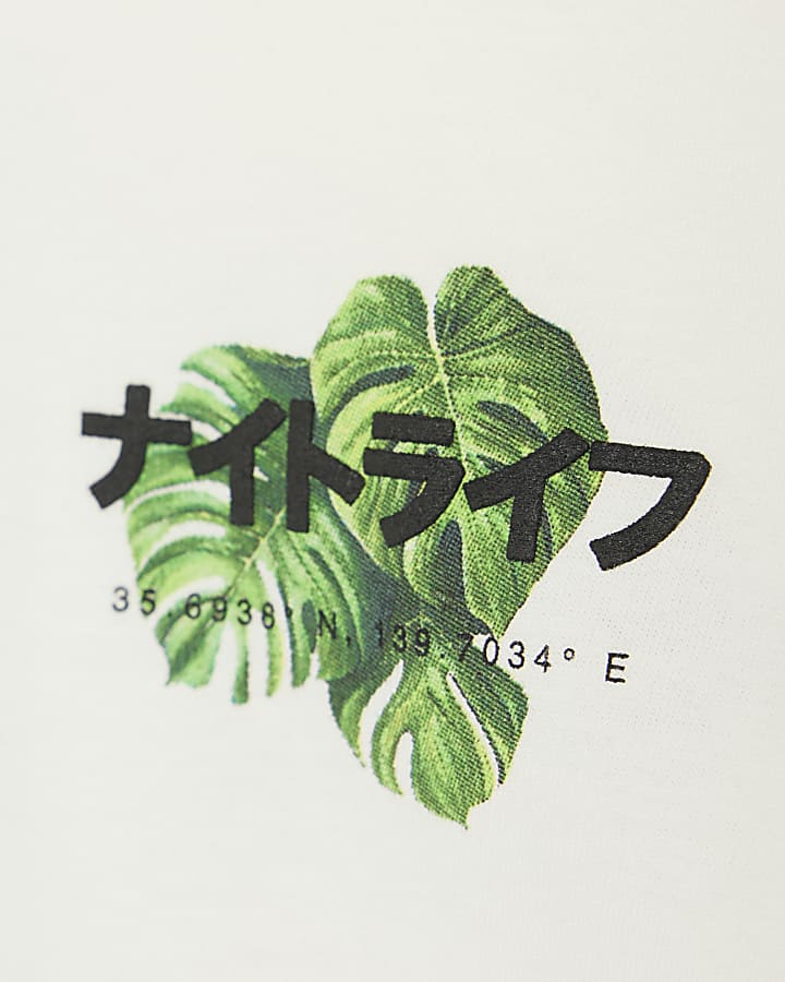 Boys White Japanese Palm Tree T-Shirt