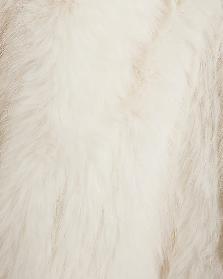 Mini Girls Cream Faux Fur Jacket With Ears