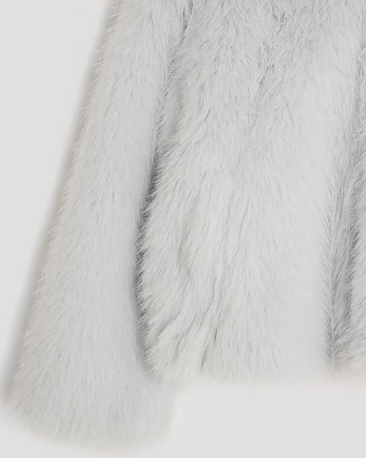 Girls Cream Faux Fur Bomber Jacket
