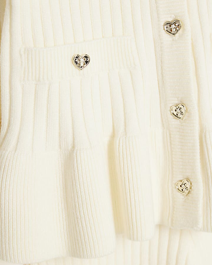 Mini Girls Cream Faux Fur Collar Cardigan Set