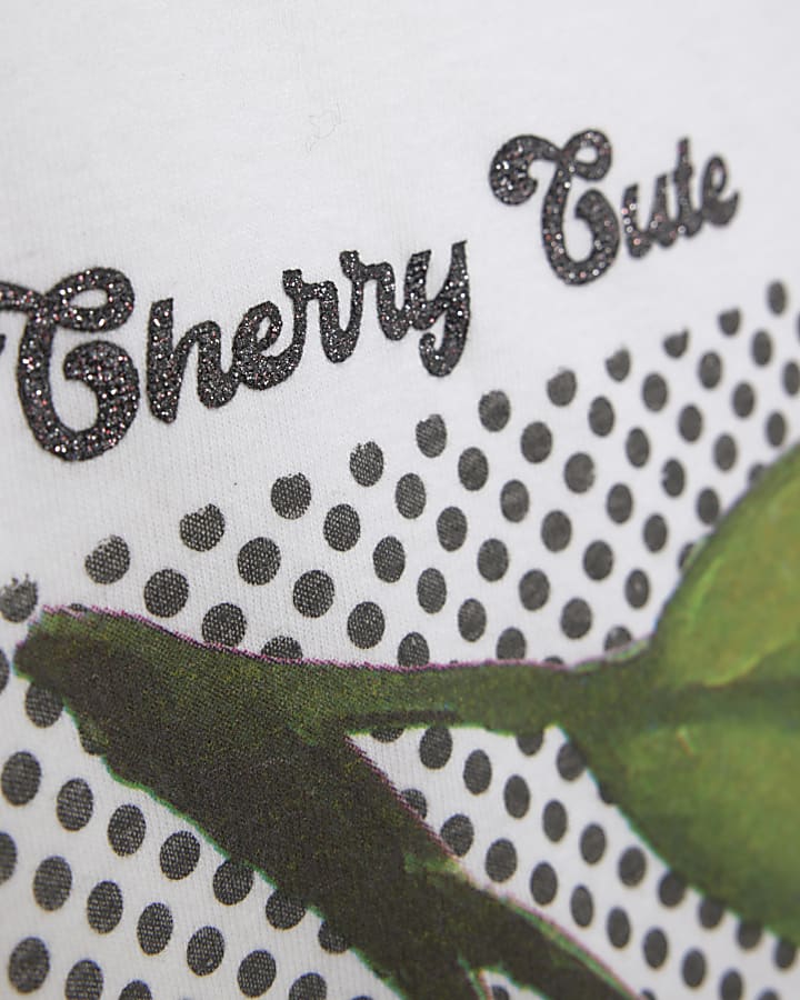 Girls White Polka Dot Cherry T-Shirt