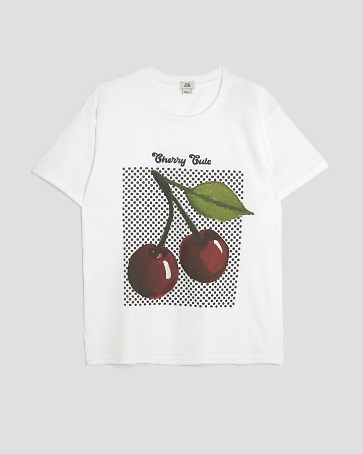 Girls White Polka Dot Cherry T-Shirt
