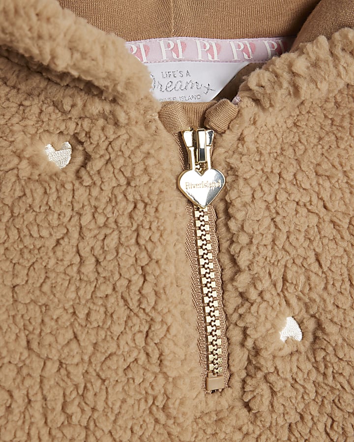 Mini Girls Beige Borg Heart Loungewear Set