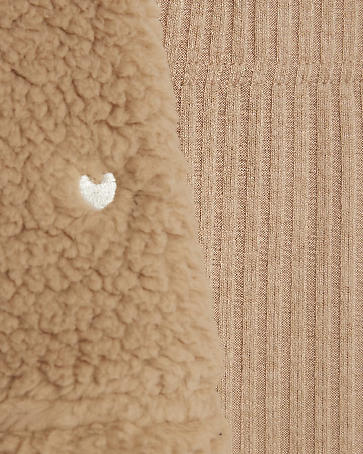 Mini Girls Beige Borg Heart Loungewear Set