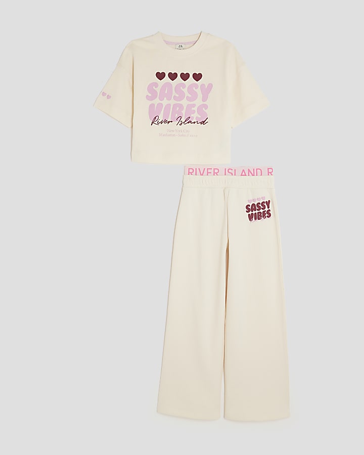 Girls Cream Sassy Vibes T-Shirt Set