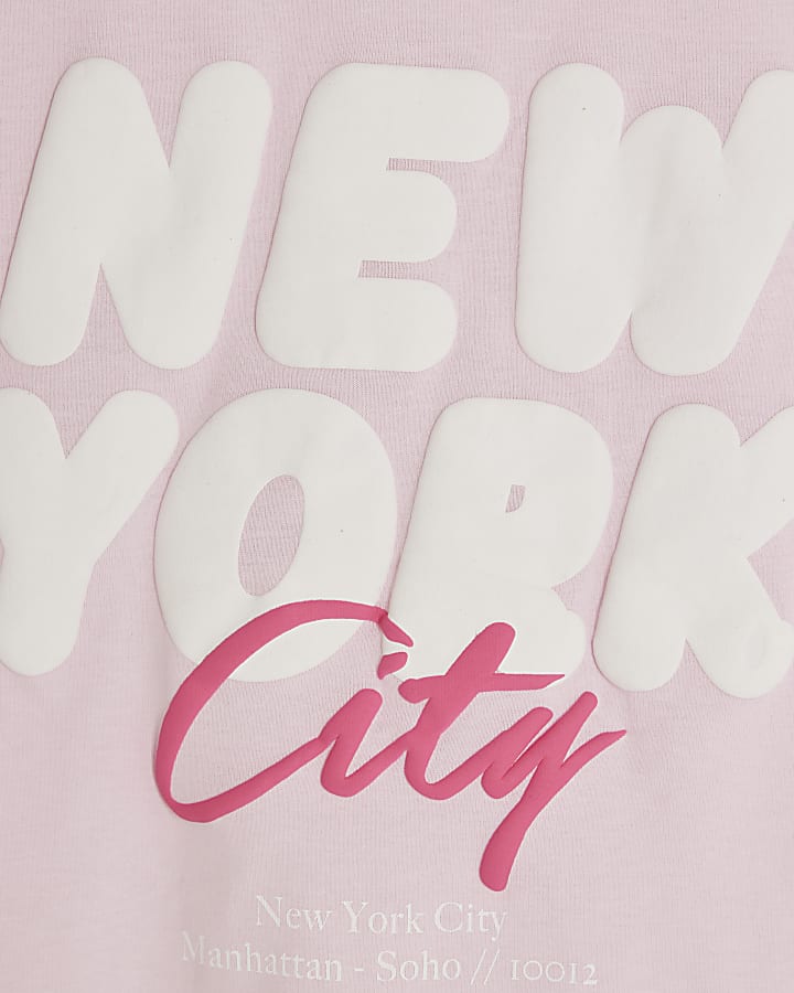 Girls Pink New York Wide T-Shirt Set
