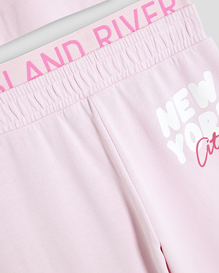 Girls Pink New York Wide T-Shirt Set