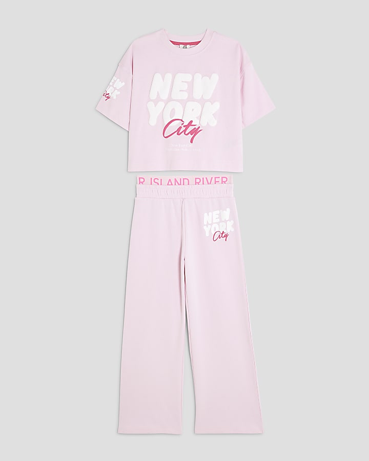 Girls Pink New York Wide T-Shirt Set