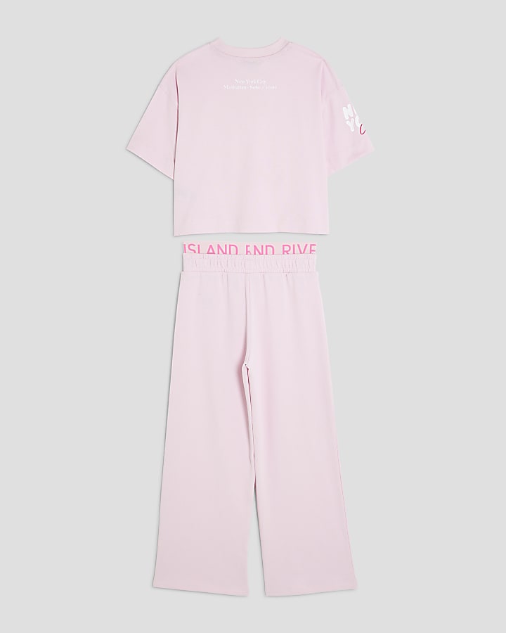 Girls Pink New York Wide T-Shirt Set