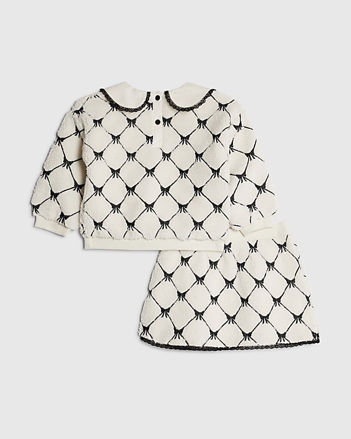 Mini Girls Cream Bow Borg Sweatshirt Set