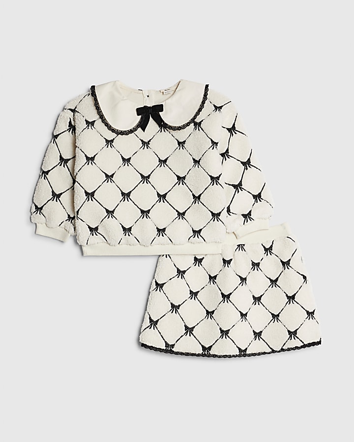 Mini Girls Cream Bow Borg Sweatshirt Set