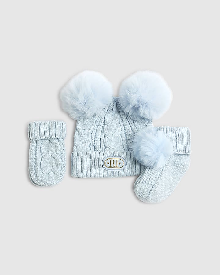 Baby Boys Blue Beanie Bundle 3 Piece Set