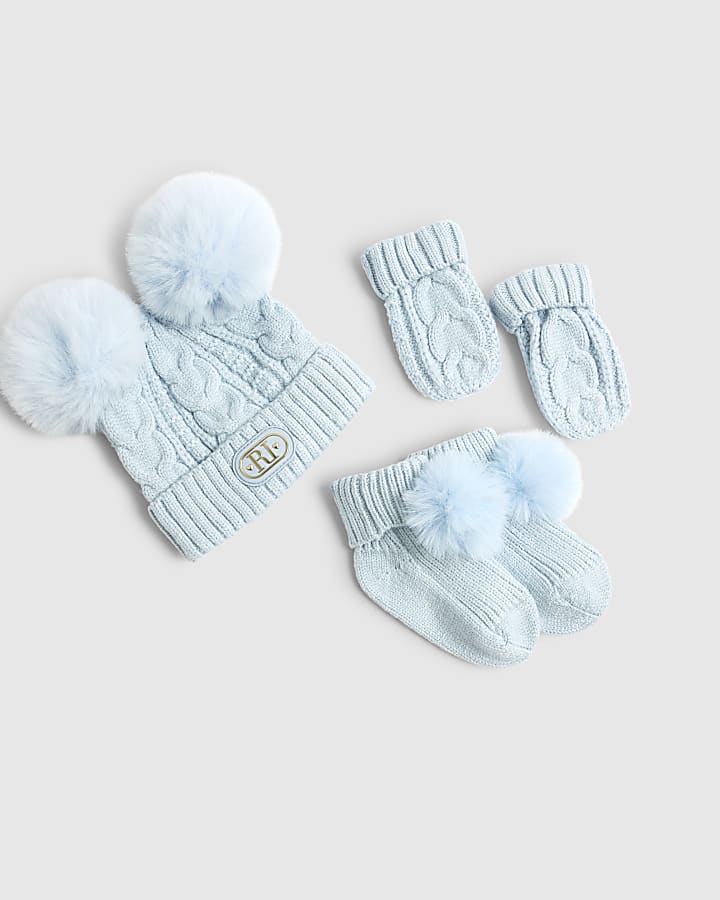 Baby Boys Blue Beanie Bundle 3 Piece Set