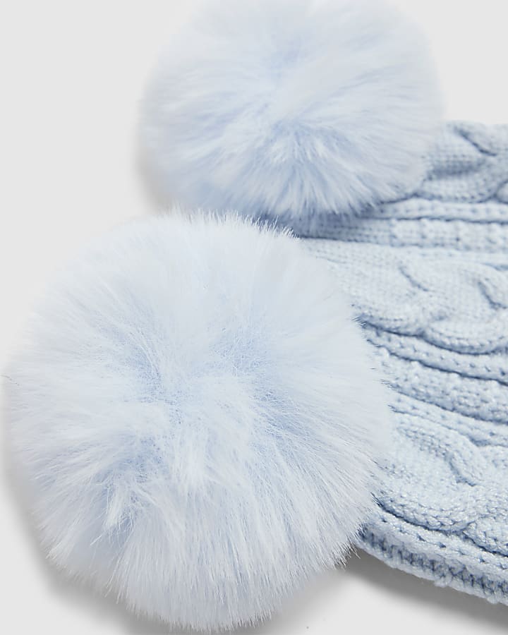 Baby Boys Blue Double Pom Beanie Hat