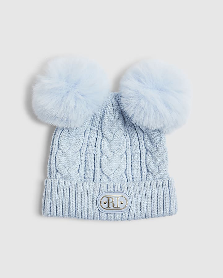 Baby Boys Blue Double Pom Beanie Hat