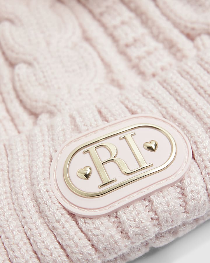 Baby Girls Pink Double Pom Bow Beanie Hat