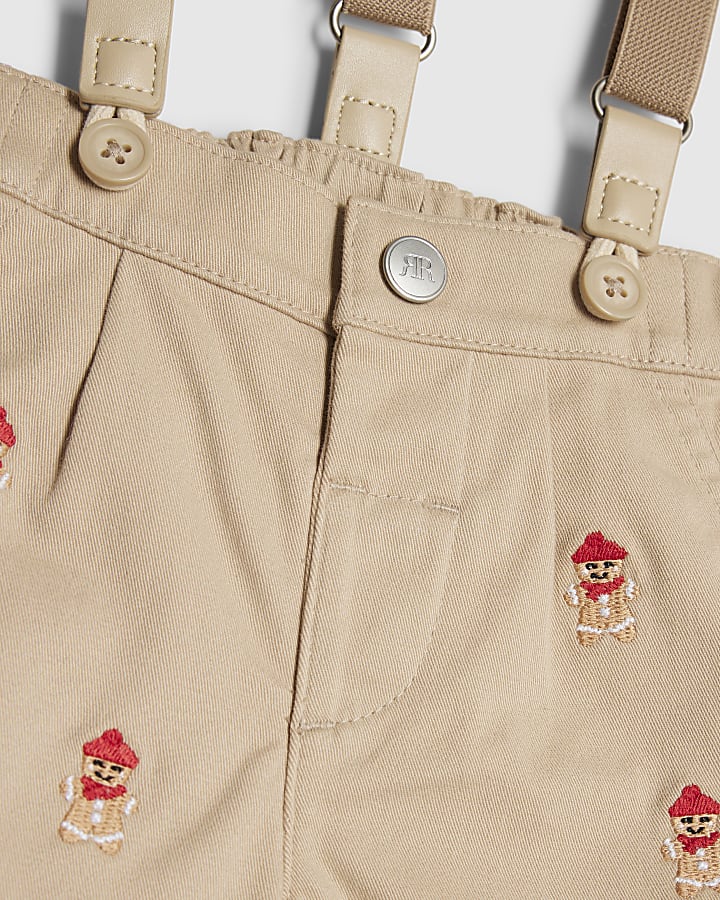 Baby Boys Beige Gingerbread Dungarees
