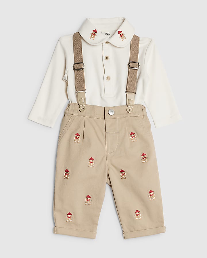 Baby Boys Beige Gingerbread Dungarees