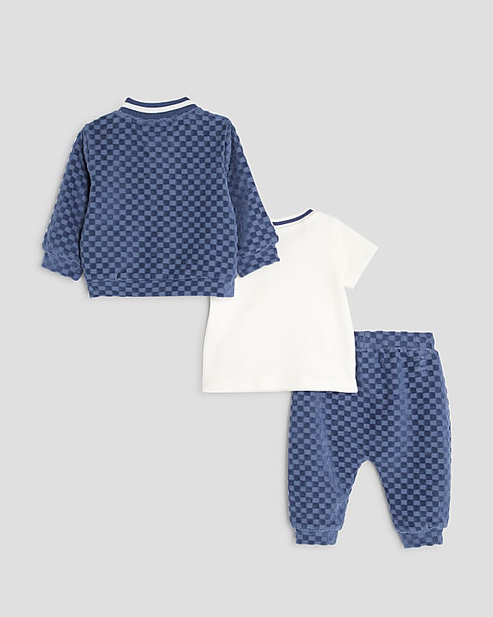 Baby Boys Navy Velour Jacket 3 Piece Set